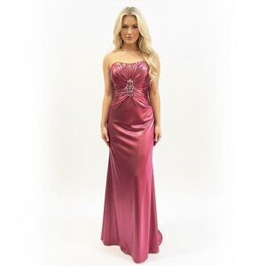 Mystique Boutique Strapless Metallic Burgundy Gown
